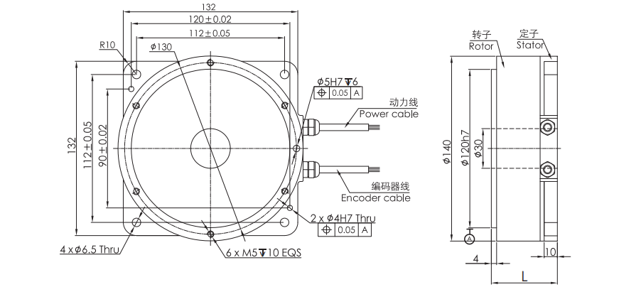 OD 140mm series DD馬達 drawing