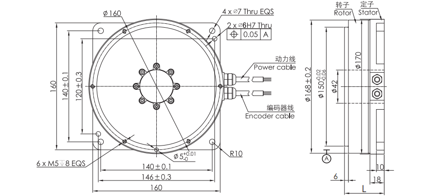 OD 170mm series DD馬達 drawing