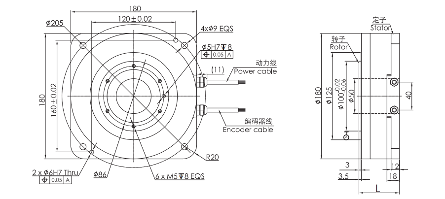 OD 180mm series DD馬達(dá) drawing