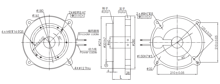 OD 280mm series DD馬達(dá) drawing