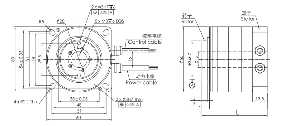 OD 60mm series DD馬達(dá) drawing