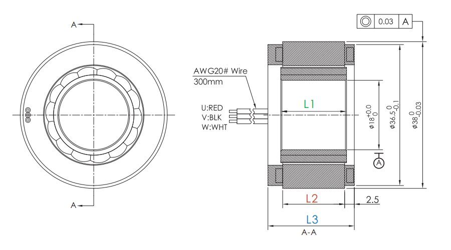 OD 38mm series 無(wú)框電機(jī) drawing