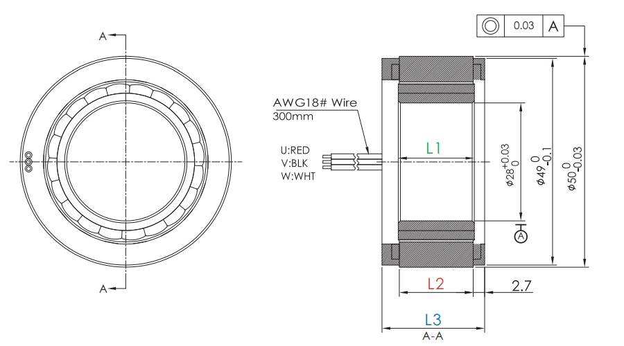 OD 50mm series 無框電機 drawing